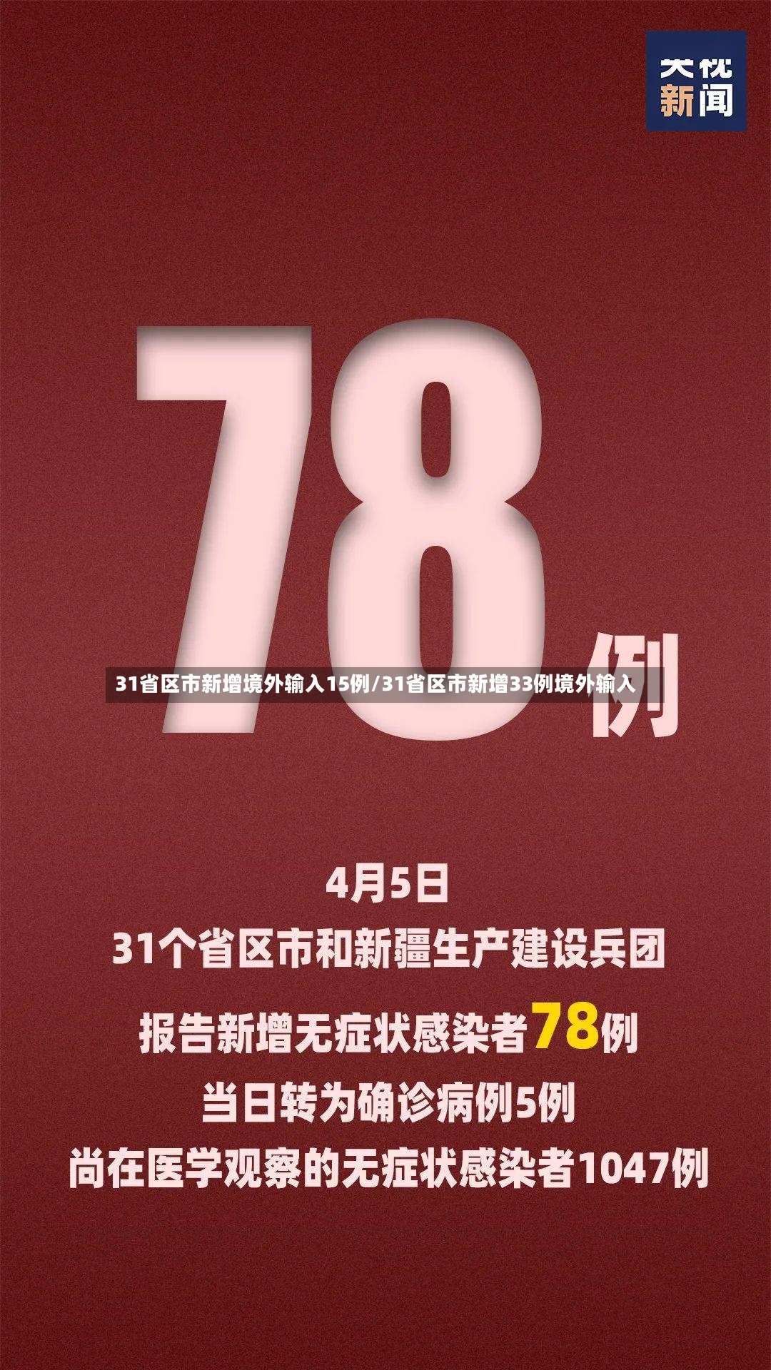 31省区市新增境外输入15例/31省区市新增33例境外输入