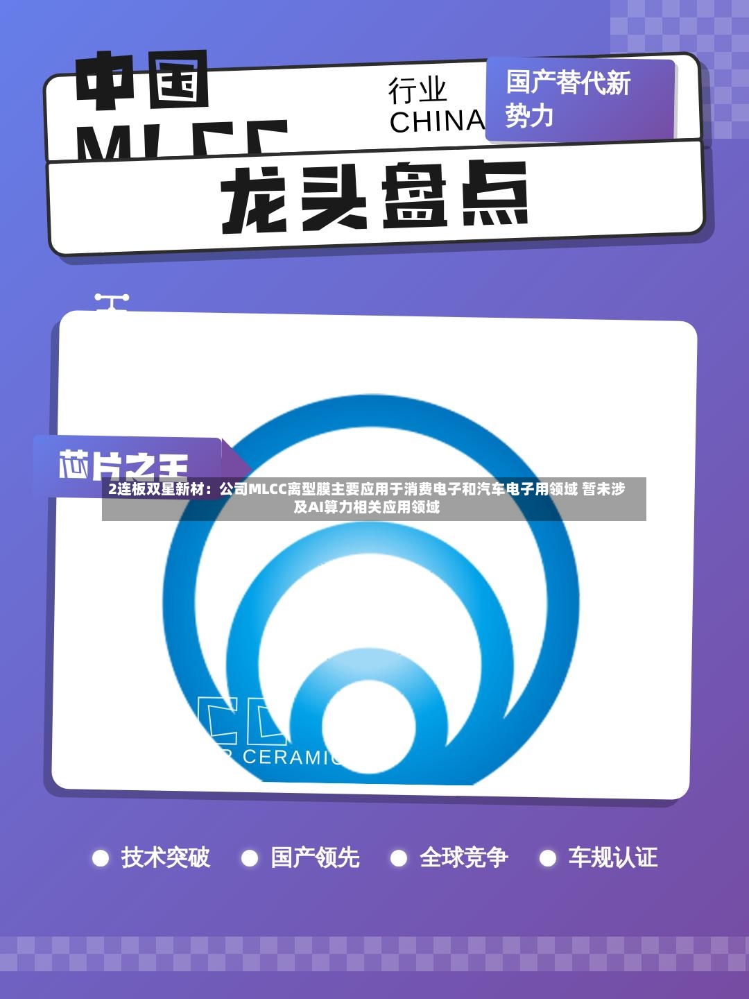 2连板双星新材：公司MLCC离型膜主要应用于消费电子和汽车电子用领域 暂未涉及AI算力相关应用领域