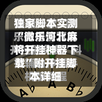 独家脚本实测“微乐河北麻将开挂神器下载”附开挂脚本详细