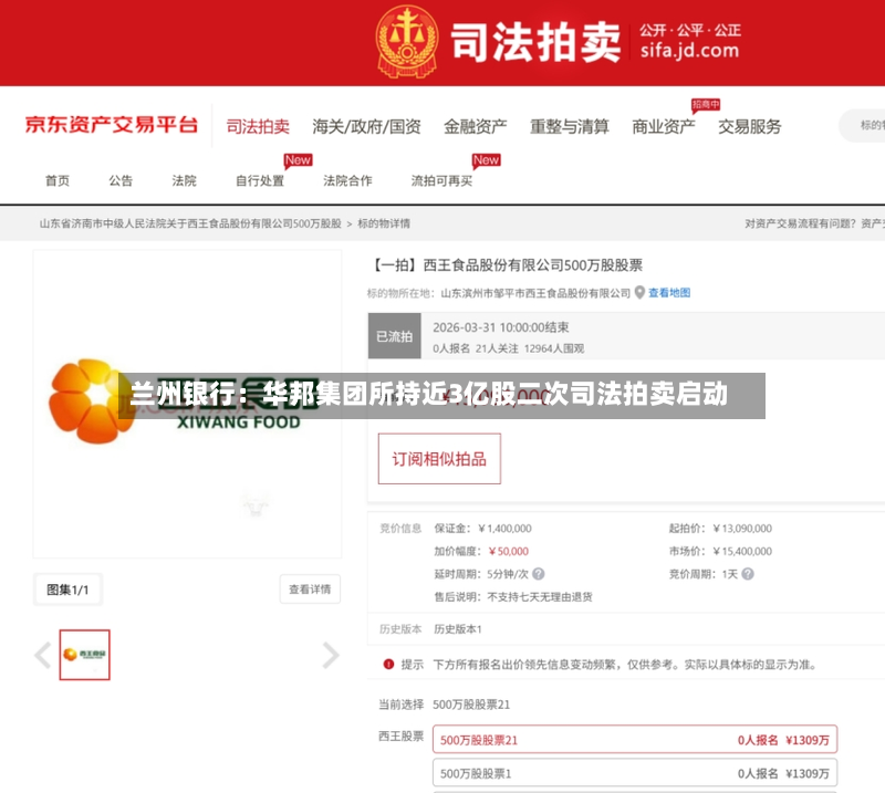 兰州银行:华邦集团所持近3亿股二次司法拍卖启动-第2张图片