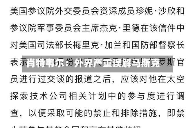 肖特韦尔：外界严重误解马斯克