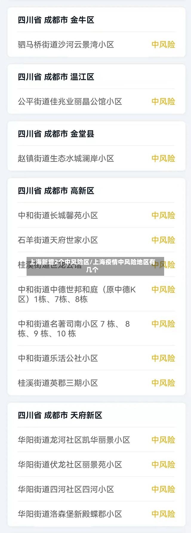 上海新增2个中风险区/上海疫情中风险地区有几个