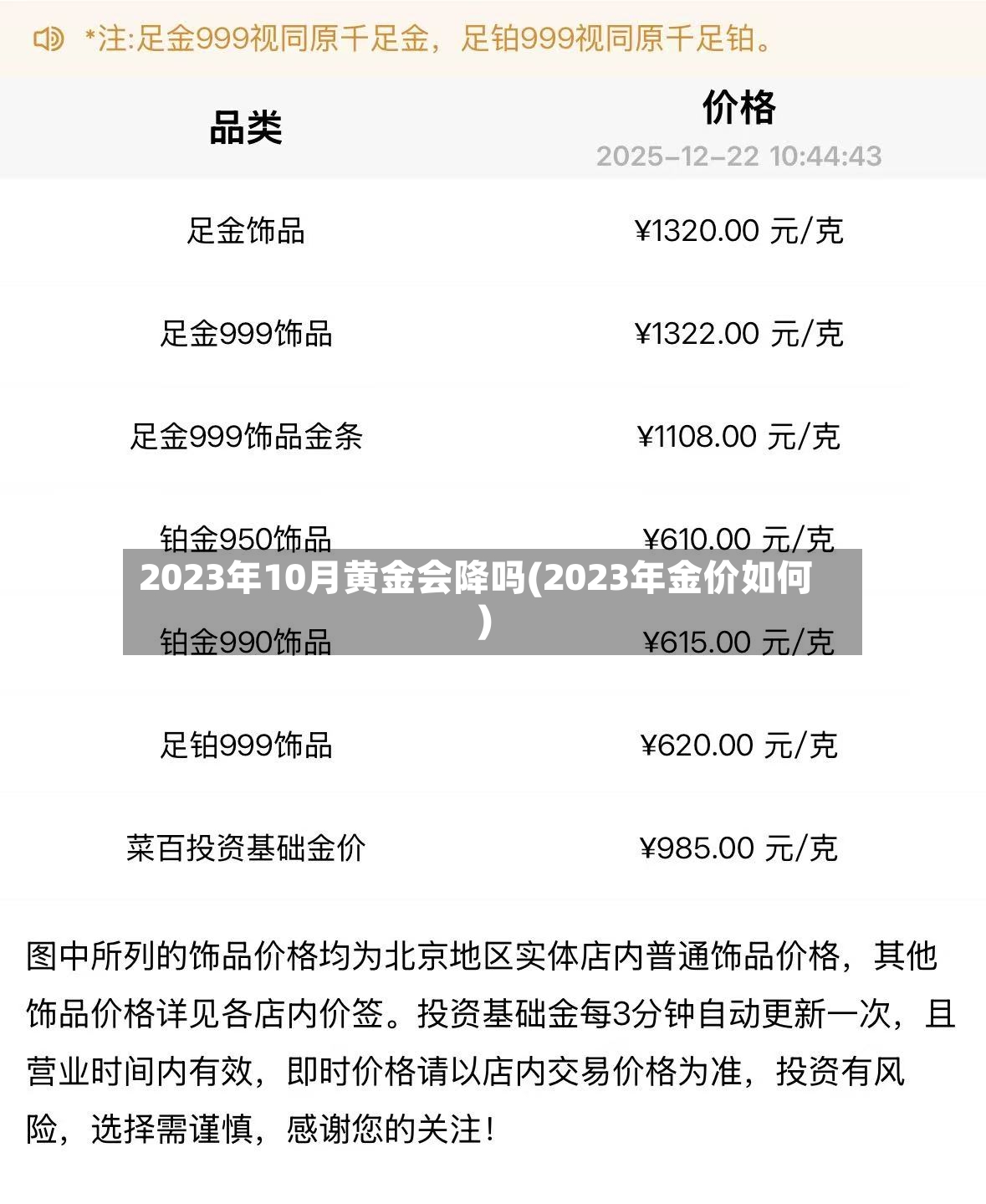 2023年10月黄金会降吗(2023年金价如何)