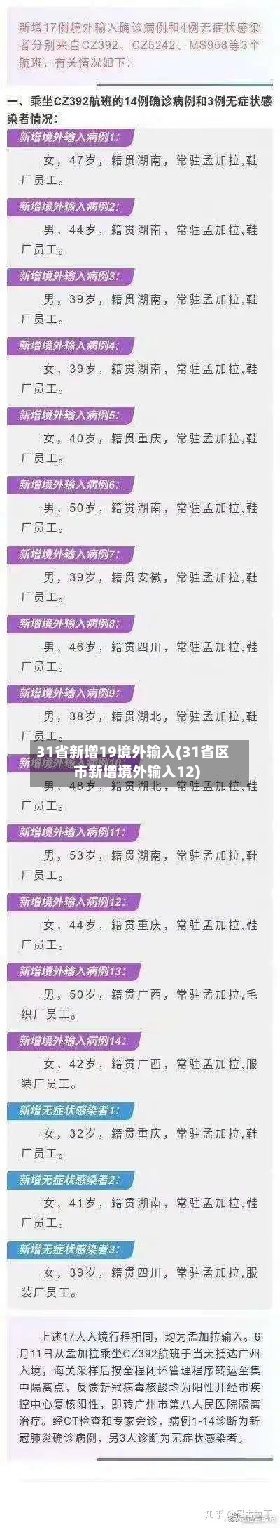 31省新增19境外输入(31省区市新增境外输入12)