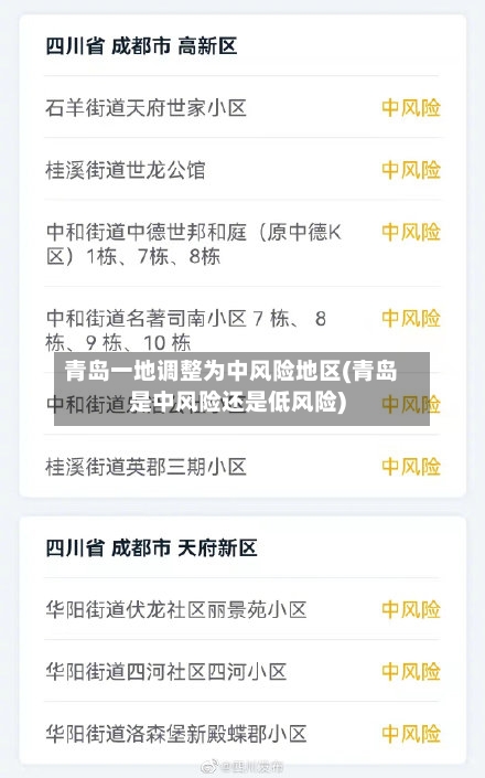 青岛一地调整为中风险地区(青岛是中风险还是低风险)