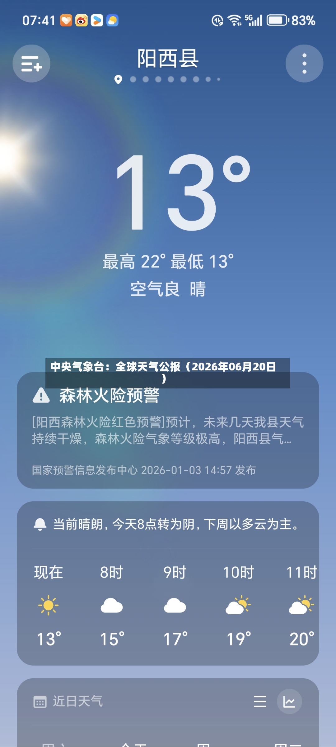 中央气象台：全球天气公报（2026年06月20日）