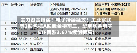 主力资金爆买！电子持续猛攻！工业富联等3股包揽A股吸金榜前三	，华宝基金电子ETF再涨3.67%续创新高！-第3张图片