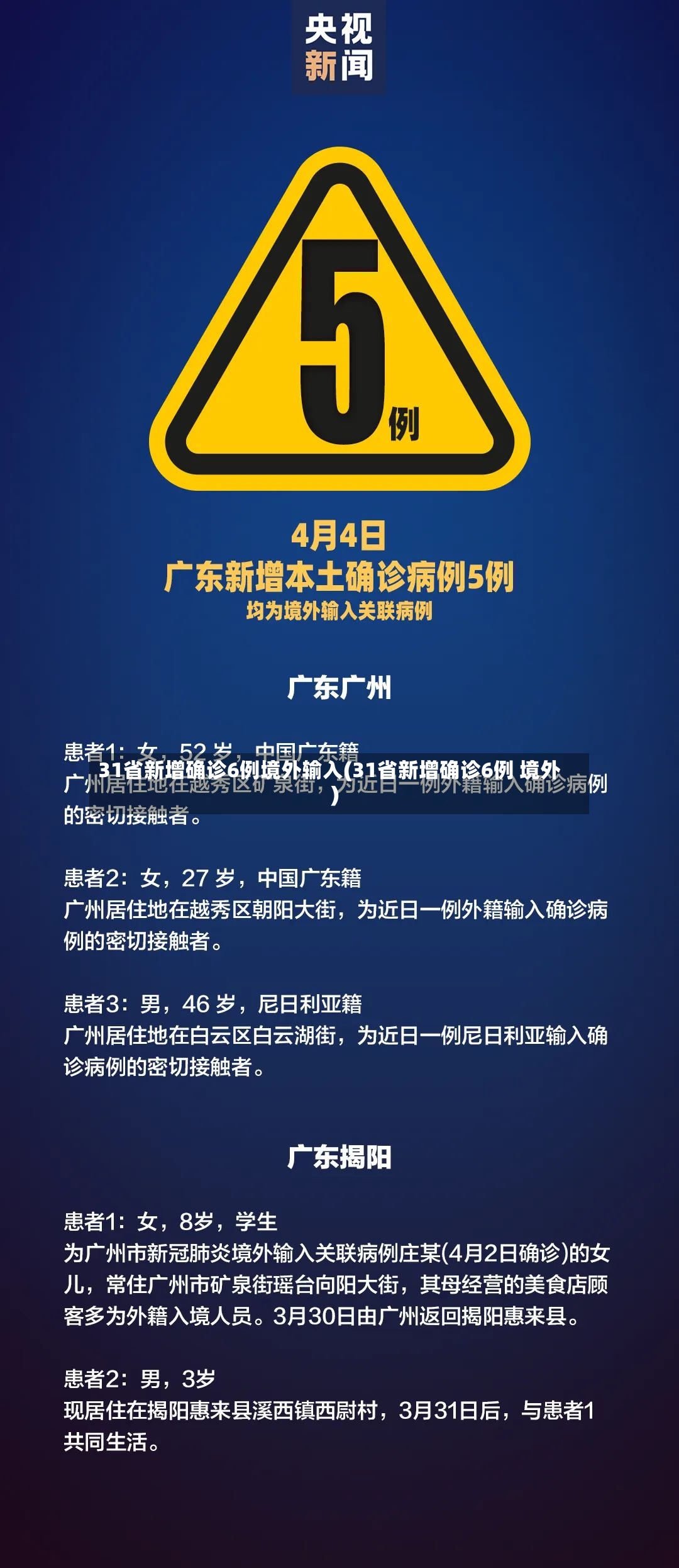 31省新增确诊6例境外输入(31省新增确诊6例 境外)