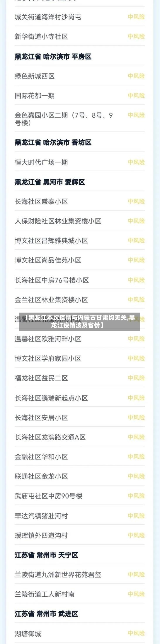 【黑龙江本次疫情与内蒙古甘肃均无关,黑龙江疫情波及省份】