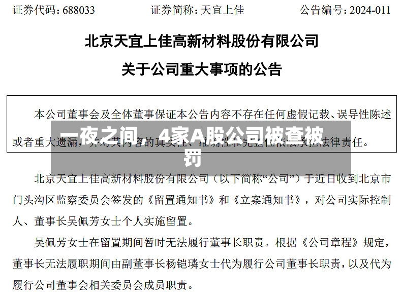一夜之间，4家A股公司被查被罚