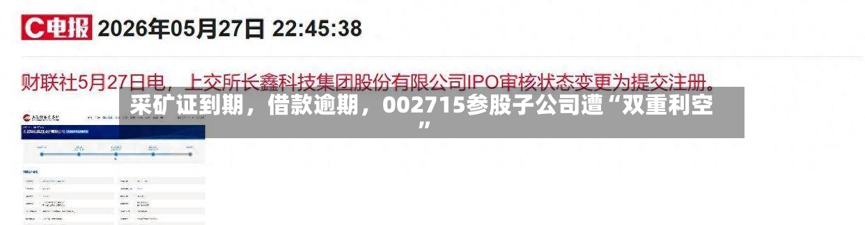 采矿证到期，借款逾期，002715参股子公司遭“双重利空”-第2张图片